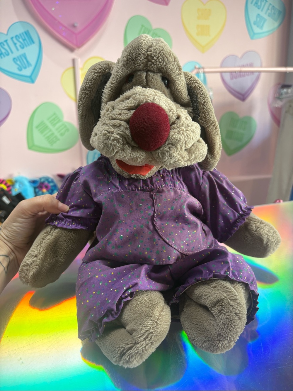 Vintage 80s Wrinkles Plush Dog Puppet
